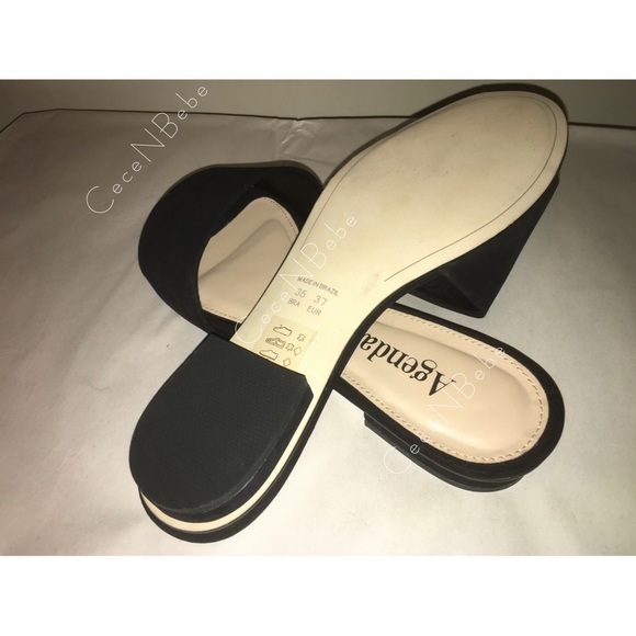 ❤️EU 37 - Block Heel Leather Nubuck Slide Mule AGENDA Sandals - Black - BNIB - Picture 2 of 9